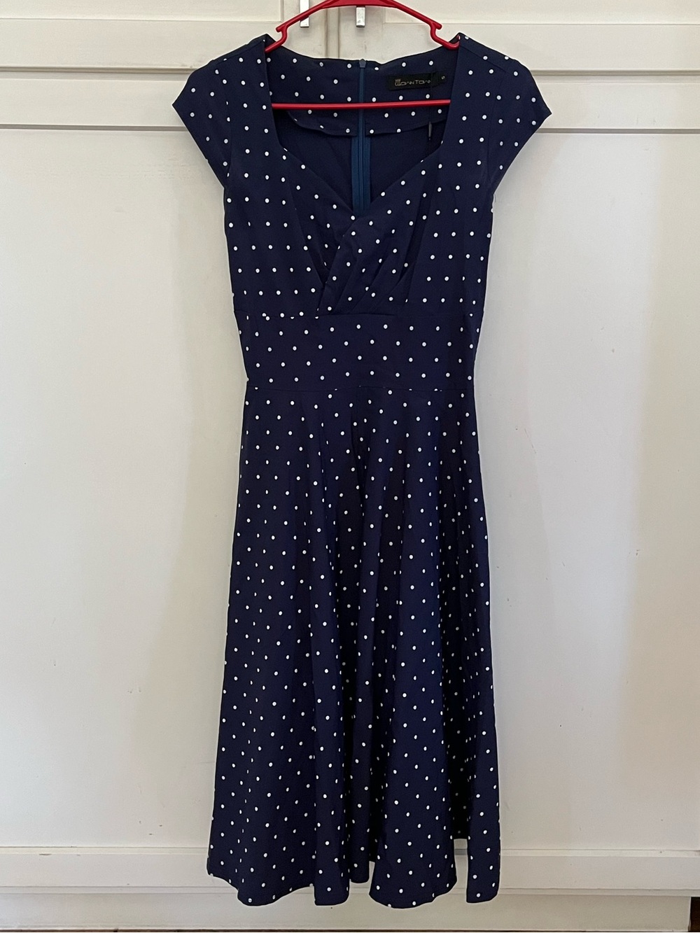 Gown Town Navy Polka Dot Full Skirt Swing Dress Size S